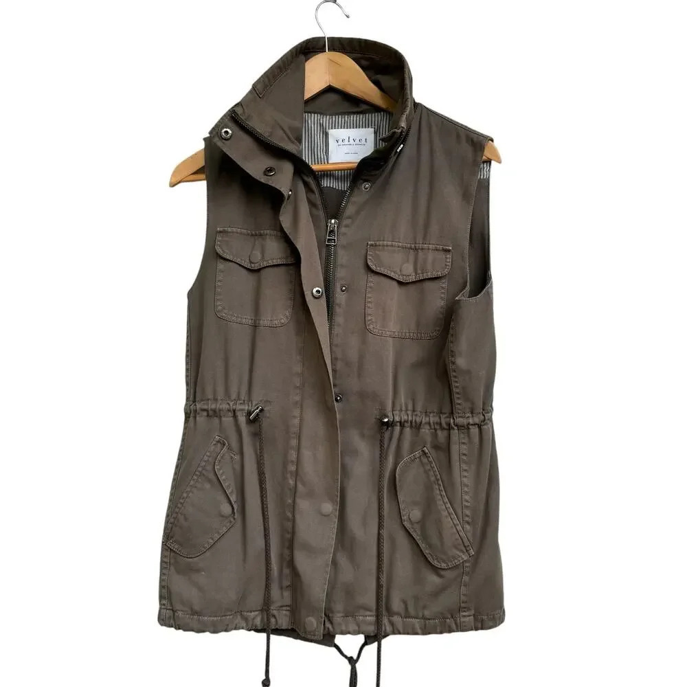 Velvet by Graham & Spencer Chore Vest Cargo Utility Khaki Green Size Small